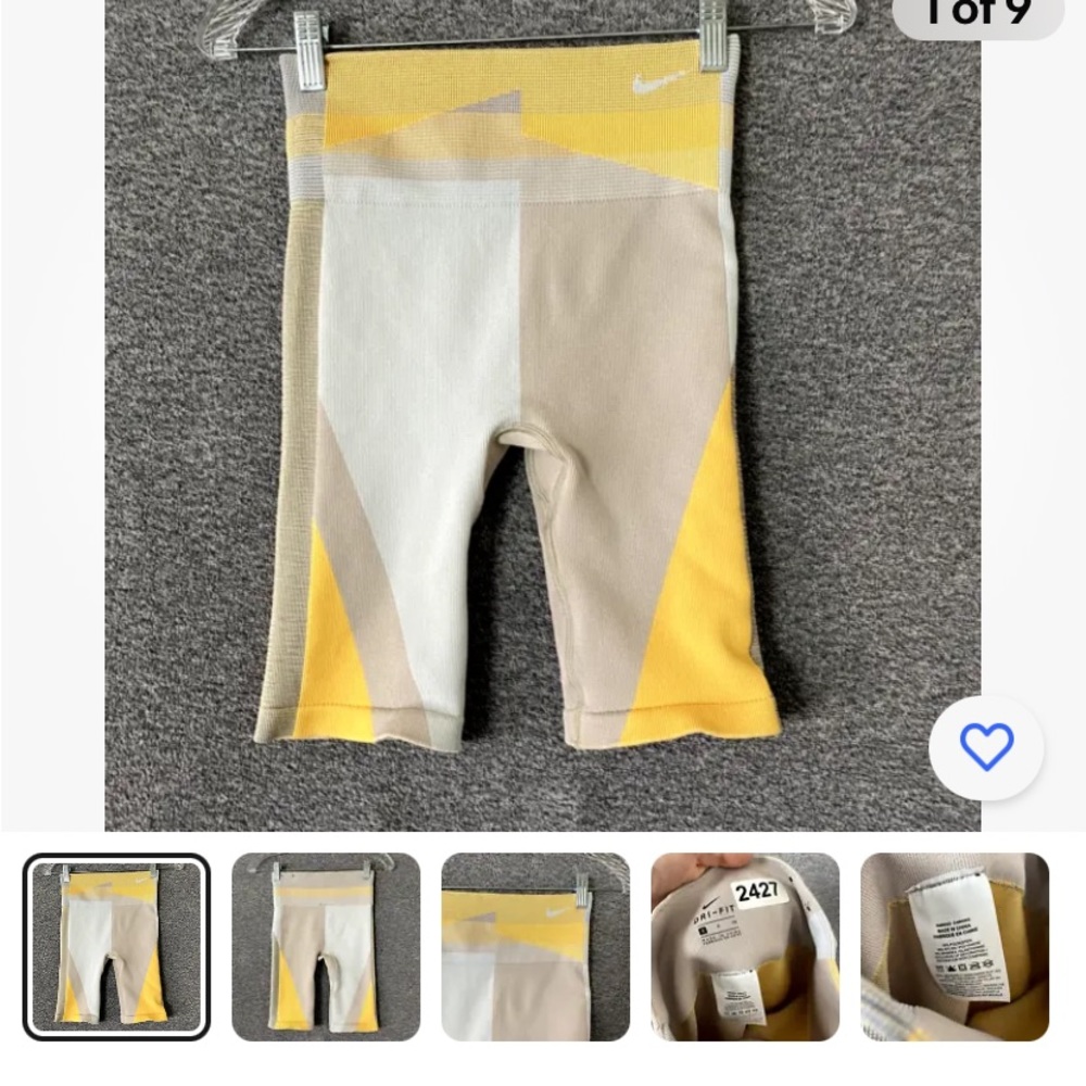NIKE DRI FIT - high waist compression bike shorts size Med, color: yellow/gray